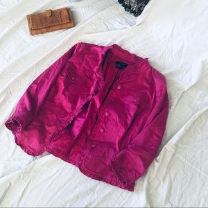 Sandro Magenta Pink Ruffle Trim Crop Jacket